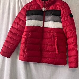Stylish Red Kids Puffer Jacket with Stripes